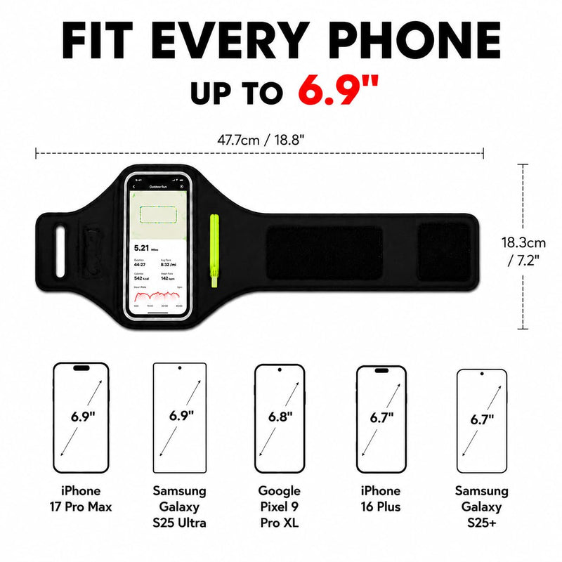 Running Armband Phone Holder with Earphone Bag, Sweatproof Sports Arm Band | for iPhone 17 16 15 14 13 Pro Max, Galaxy S25/S10, Cell Phone Holder with Key Pocket for Running Gym Workout, Fit Up to 6.8"
