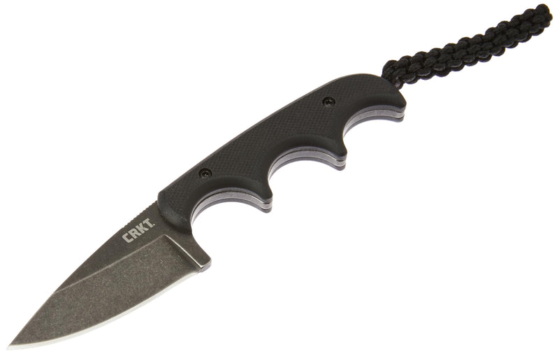 CRKT Compact Fixed Blade Knife: Minimalist Black Drop Point, Folts Utility Knife with Stonewashed Blade, G10 Handle and Nylon Sheath 2384K