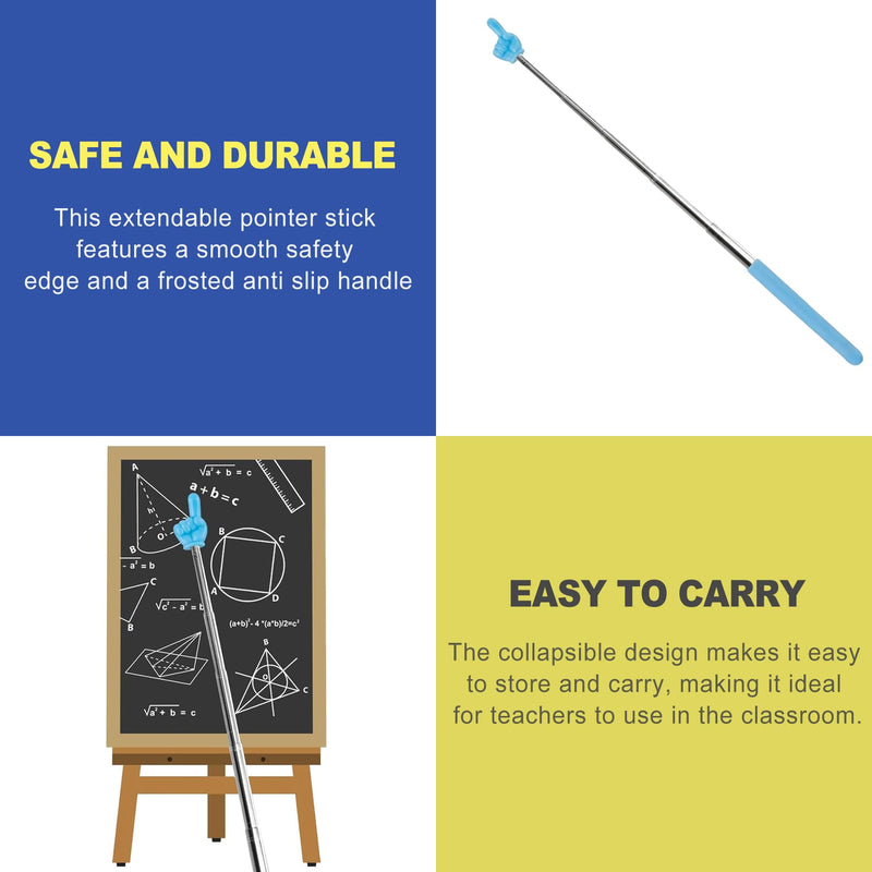 3 Pack Retractable Teacher Pointer Stick, Telescoping Extendable Finger Pointing Stick for Classroom Kids Reading, Collapsible Hand Pointer for School, Social Distancing Stick Green Pink Blue