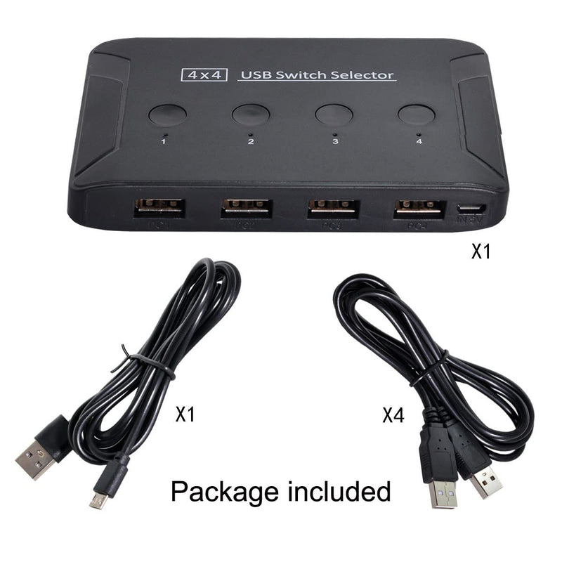 Cablecc KVM USB 2.0 Switch Selector 4 Port PCs Sharing 4 Devices for Keyboard Mouse Scanner Printer USB 2.0 4 Port +cable