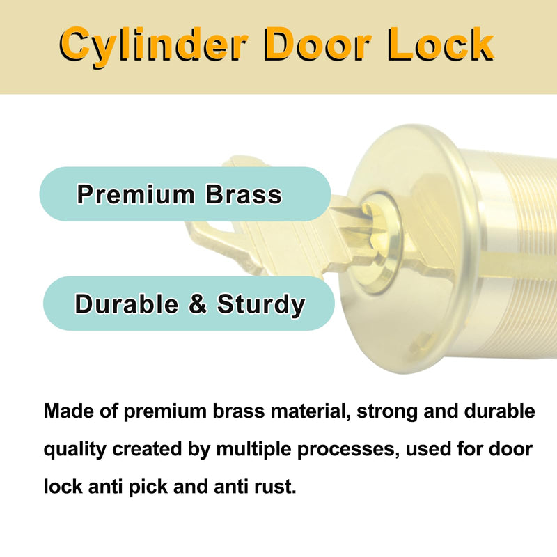 2 Pack Brass Mortise Door Cylinder Lock, 1 1/8" Inch Length Keyed Standard SC1 Keyway, Door Replacement Lock Cylinder with 2 keyed Different Keys Suitable for Home and Commercial Use (Golden).