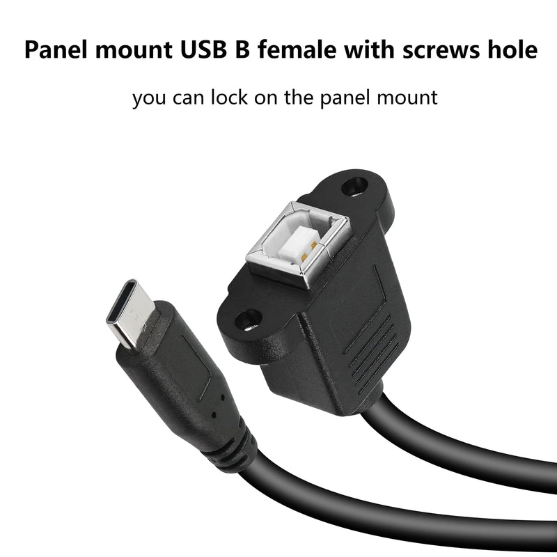 GELRHONR USB C to USB B Printer Cable,Type-C Male to USB B Female Extension Panel Mount Cable with Screws Holes,for Laptop,Printer-50cm