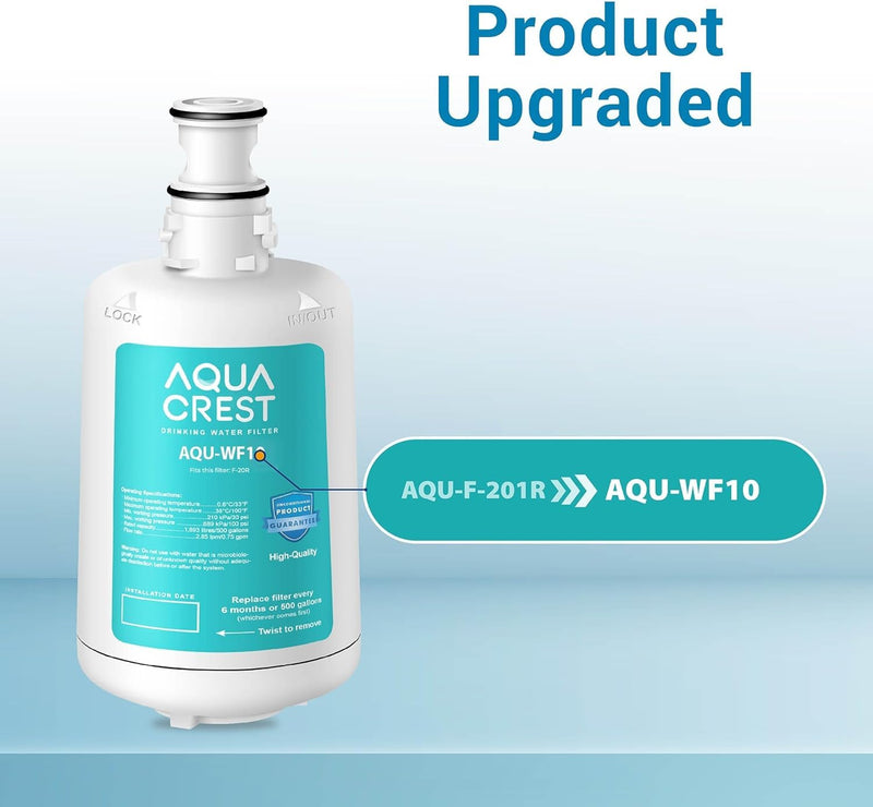 AQUA CREST F-201R Water Filter Cartridge, Replacement for Advanced InSinkErator® F-201R, HF05-MS, HC151-S, NSF/ANSI 42 Certified, 4400 Gallons, 2 Pack, Model No.AQU-WF10