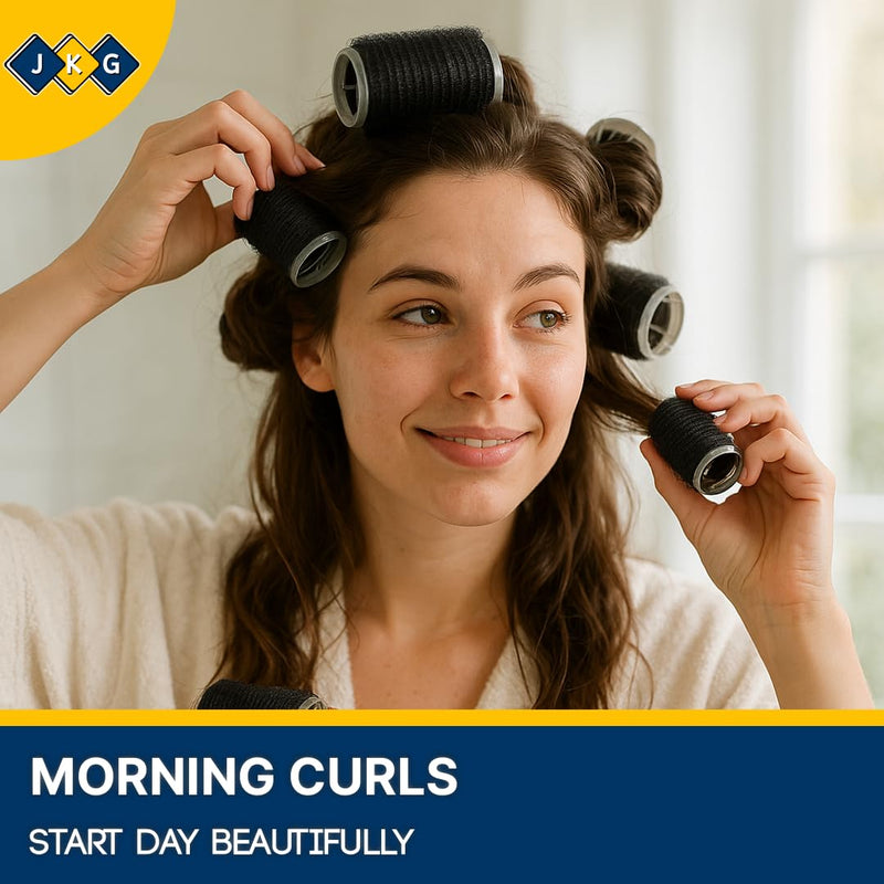 8 PACK HAIR ROLLERS - Self Holding Salon Hairdressing Curlers | Self Grip DIY Curling Tool | Hair Volume For Long Short Hair | Black Haircut Foam Styling Tool | Clip Rolling Accessories
