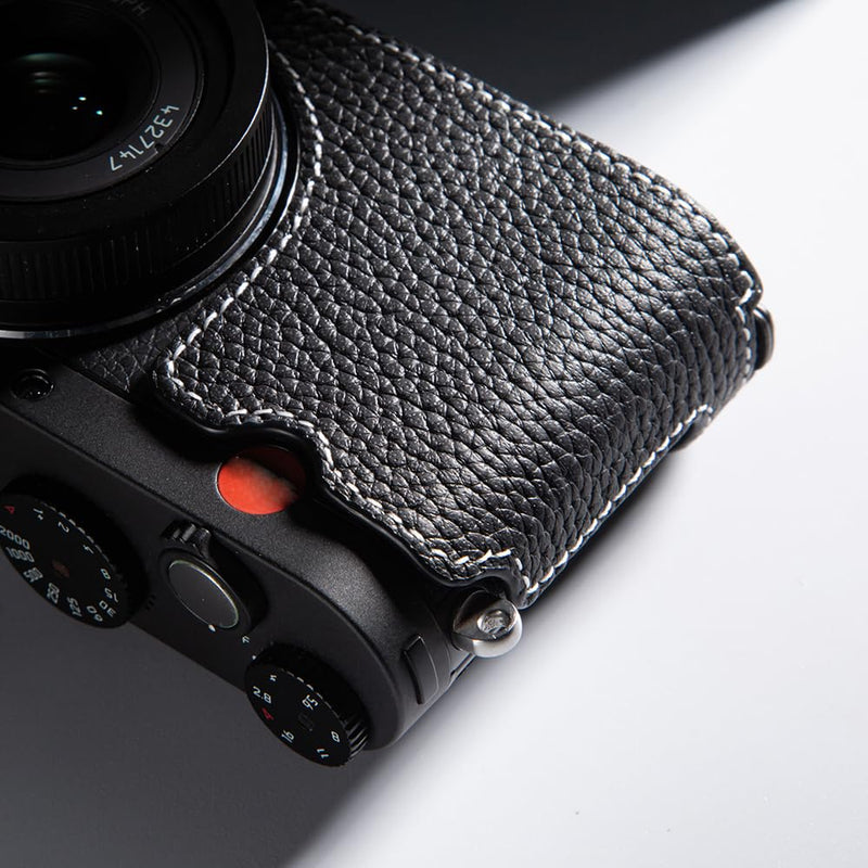 Genuine Leather Retro Camera Case, Half-Wrap Genuine Leather Camera Protector, Compatible For Leica X1 X2 X-E (Black) Black
