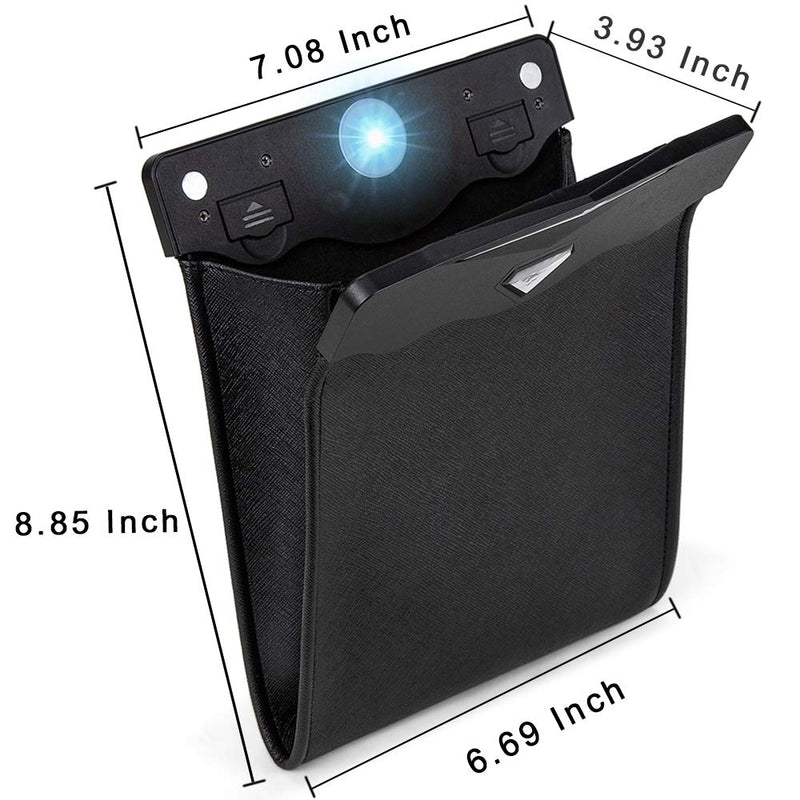 Smart LED Car Trash Can Waterproof Garbage Bag Passenger Side Artificial Leather Storage Pocket Leak Proof Reusable Traveling Portable Offices Toilet Garbage Cans Back Seat Hanging (Black-1pack) Black-1pack