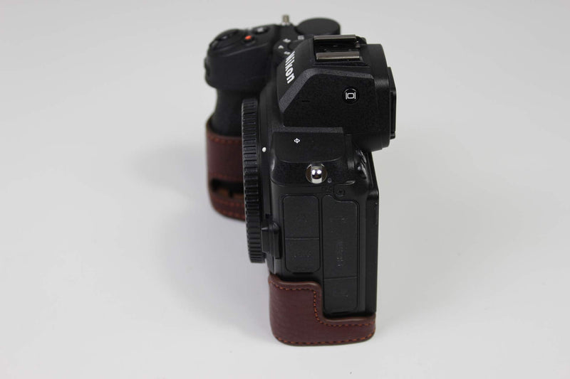 Z7 Z6 Z5 Case, BolinUS Handmade Genuine Real Leather Half Camera Case Bag Cover for Nikon Z5 Z6/Z6II Z7/Z7II Bottom Opening Version + Hand Strap (Coffee) Coffee
