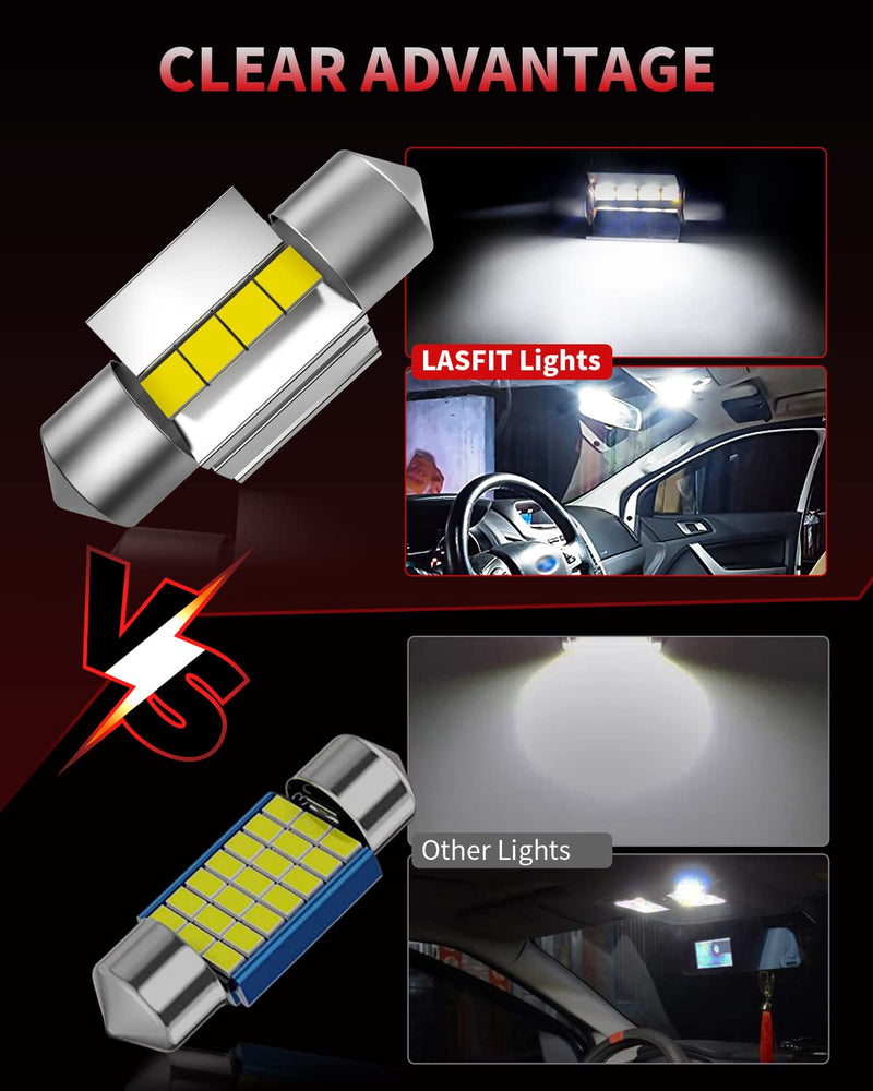 LASFIT Bright 31mm LED Festoon 30MM DE3175 DE3021 6428 DE3022 DE3023 Bulb Canbus Error Free 400LM 6000K Extremely Bright Use for Dome Map Door Interior Door Trunk Glove Box Lights, Xenon White (2pcs) 1 pair 31mm