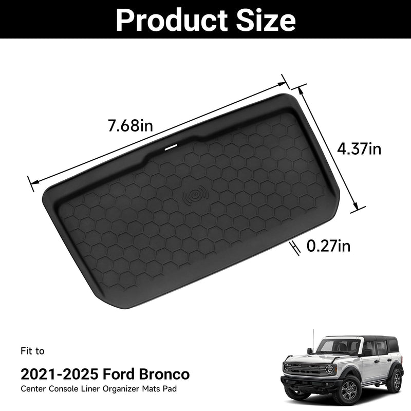 Silicone Anti-Slip Center Console Organizer Wireless Charging Mat for Ford Bronco 2021 2022 2023 2024 2025 Interior Accessories Pad Tray Storage Box Holder (Not for Sport Model)