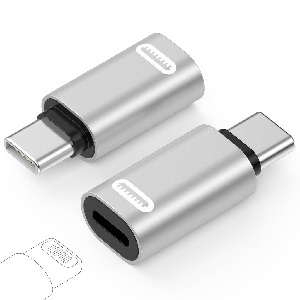 MoKo Lightning Female to USB C Male Adapter 2 Pack, Lightning to USB C Converter for iPhone 15 Series, iPad, iPhone to USB C Adapter for Fast Charging/Data Transfer, NOT for Audio/OTG, Silver PD 2pack