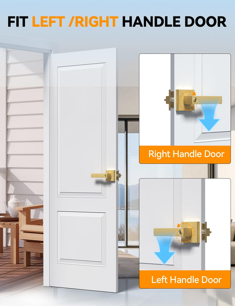 BSEED Gold Door Handles Interior Gold Privacy Door Levers fot Bedroom & Bathroom Lock Set in Modern Satin Gold Finish (1 Pack) 1 Pack