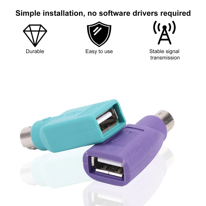 4pcs PS/2 to USB A Adapters, PS/2 to USB A Converter (2 Colors) | Durable PS/2 to USB A Adapters Premium Male to Female Converters for Connect Computer Mouse or Keyboard
