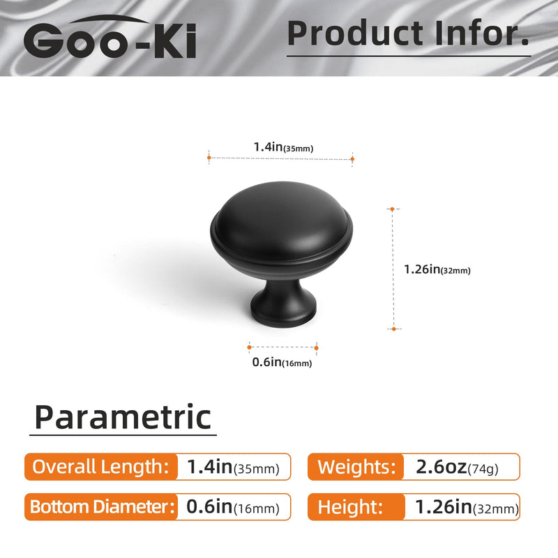 Goo-Ki 6pack Cabinet Knobs Matte Black Drawer Knobs Zinc Alloy Kitchen Hardware - Modern Black Single Hole/Screw Bar Cabinet Pulls Drawer Handles 6