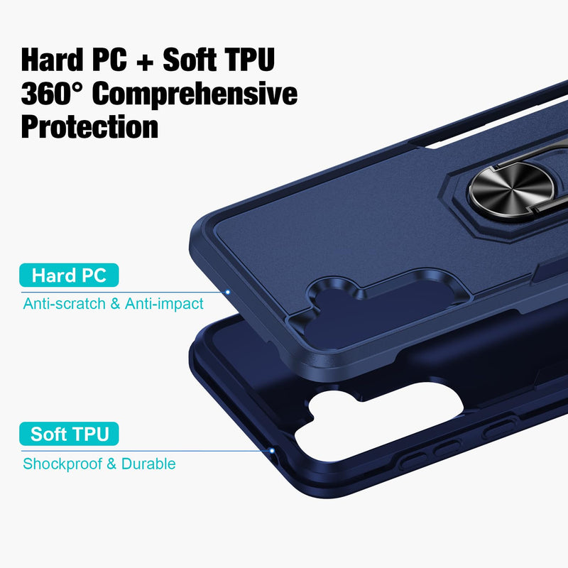 for Samsung Galaxy A37 5G Phone Case [15 FT Military Grade Drop Protection] with 2x Tempered Glass Screen Protector, Heavy-Duty Shockproof Magnetic Kickstand Case for Galaxy A37 5G (Dark Blue) Dark Blue