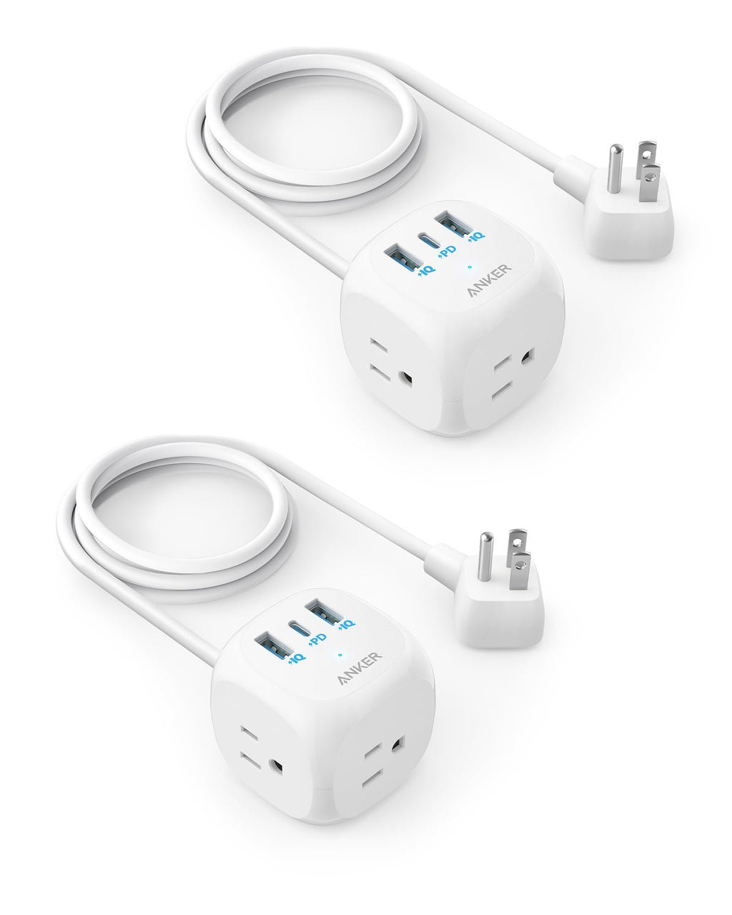 2 Pack Anker 20W USB C Power Strip, 321 Power Strip with 3 Outlets and USB C Charging for iPhone 14/13 Series, 5 ft Extension Cord, Power Delivery,for Dorm Rooms,Home Office, Cruise Ship Travel White-2 Pack