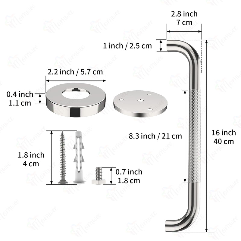 Anti-Slip Chrome Grab Bar 16 Inch, iMomwee 2 Pack Stainless Steel Bathroom Grab Bar w/Knurled Grip, Safety Shower Grab Bar for Wall, Toilet Balanced Support Bar Bathtub Assist Handle for Elderly 16 inch (Pack of 2) chrome with textured grip