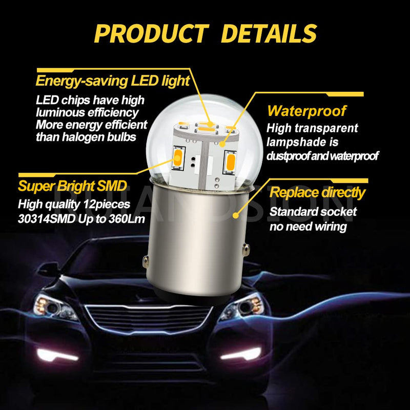 Ruiandsion 2pcs 1157 LED Bulb 12V BAY15D 2057 2357 7528 Warm White 3014 12SMD LED Chipsets LED Backup Reverse Brake Tail Lights
