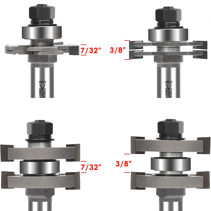 Pro Adjustable Tongue and Groove Router Bit Set 1/2 Inch Shank, T Shape Wood Milling Router Bit for Match Oak Hardwood Floor Wainscoting Boards Joinery 7/32" to 3/8" Space