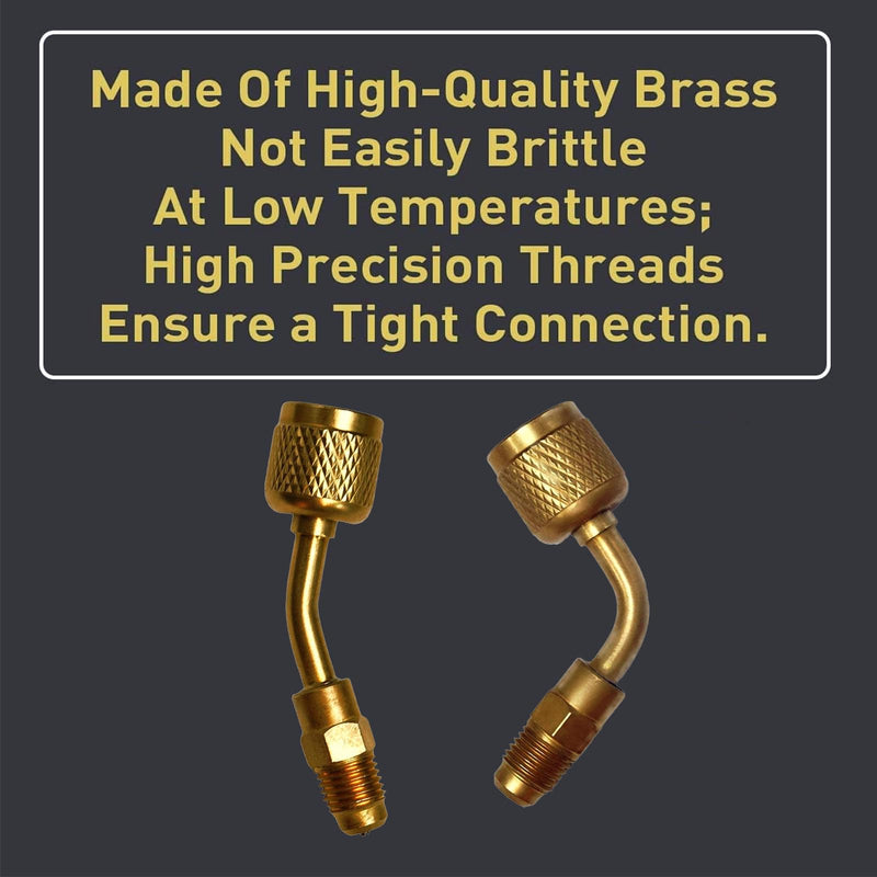 R32 R454B Brass Adapter 45 85 degrees combination, 1/4 Inch Female to 1/4 Inch Male Reverse Thread, for R-454B/R-32 A2L Refrigerant Adapter Set Tanks