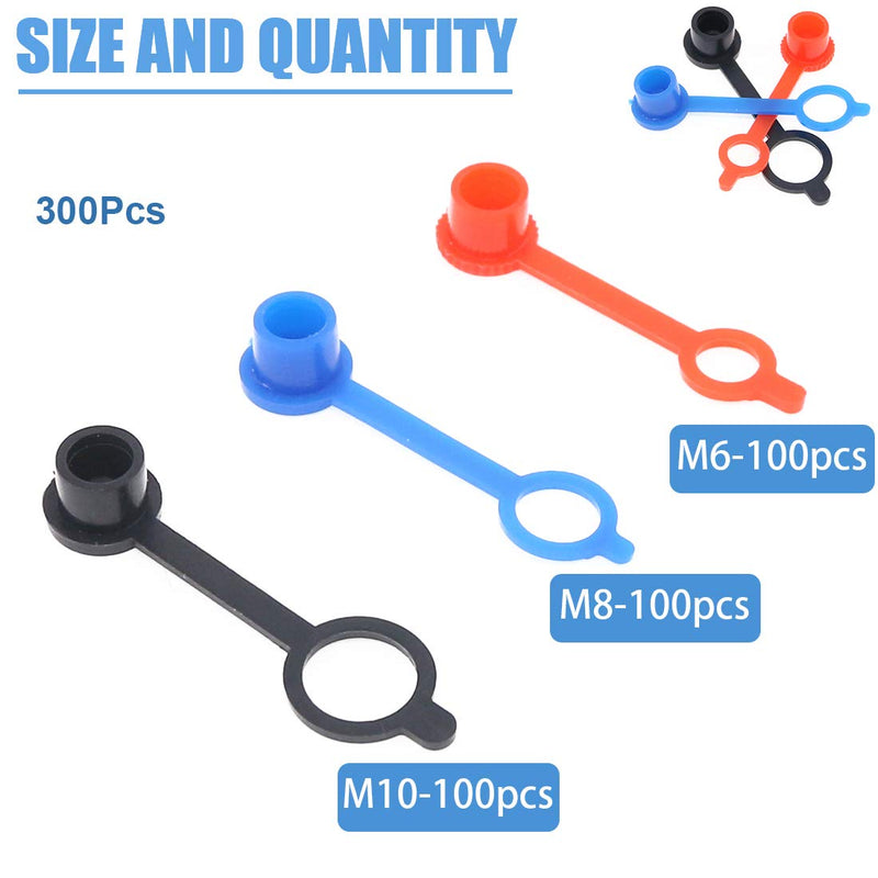 Glarks 300Pcs M6(Red) M8(Yellow) M10(Black) Grease Zerk Fitting Caps Assortment Kit Brake Bleeder Screw Caps Dust Cover With Keeper