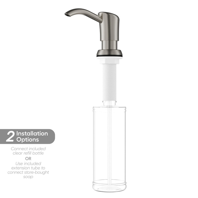 Karran SD45 Kitchen Soap Dispenser, Built-in Countertop Soap/Lotion Pump with 47" Extension Tube for Large Bottles, Dual Refill System, Commercial-Grade Durability in Spot Free Stainless Steal