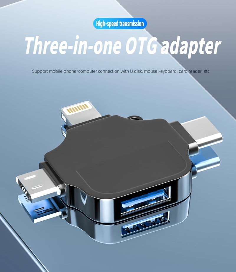 Lightning to USB C Micro USB USB-A Adapter(3in1) OTG 3.0 Cable for iPhone 16 15 14 for iPad Camera Data Transfer USB Flash Drive Keyboard Android Phone Compatible with Samsung