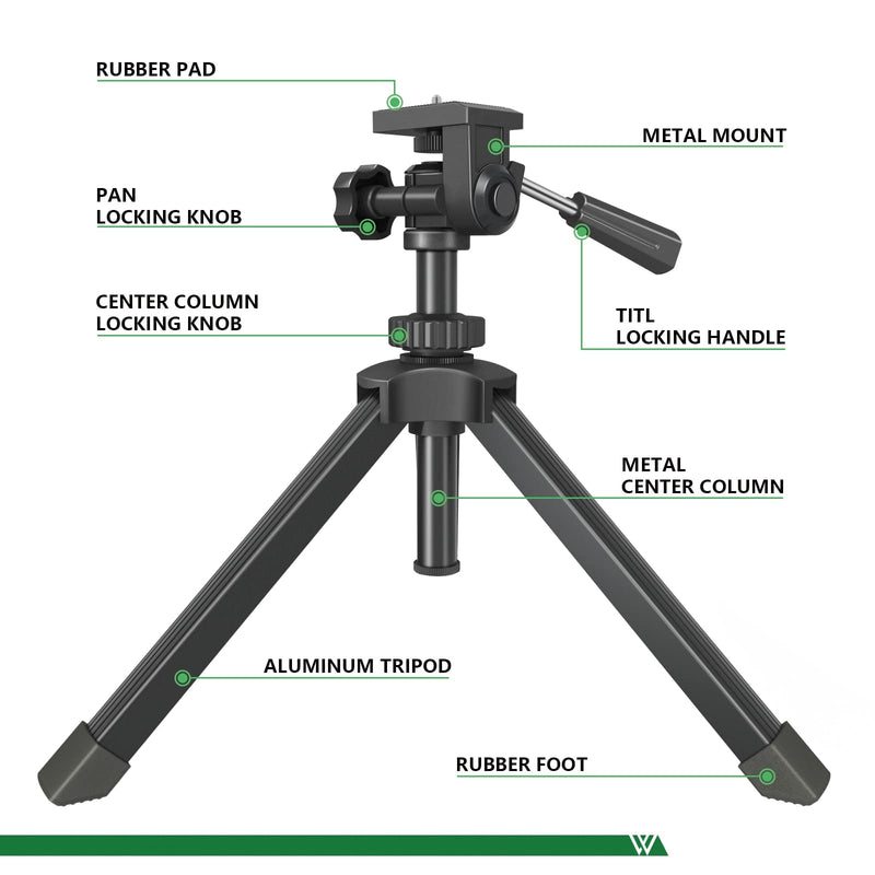 Compact Tabletop Tripod for Spotting Scope Monocular Camera Projector, Adjustable Tripod Stand with 1/4-20 Threads Tripod-A