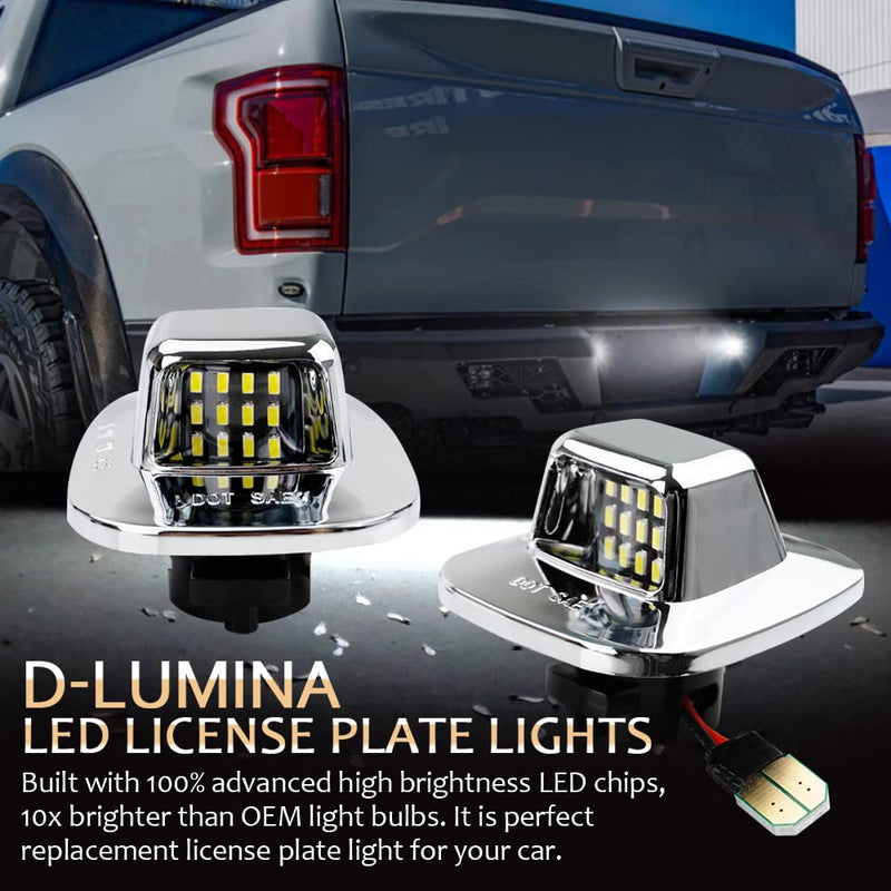 D-Lumina LED License Plate Light Tag Lamp Assembly Chrome Housing Compatible with 1988-1999 Chevy GMC Silverado Sierra C/K Series 1500 2500 3500 Suburban Blazer S10 Tahoe Yukon Sonoma S15, Pack of 2