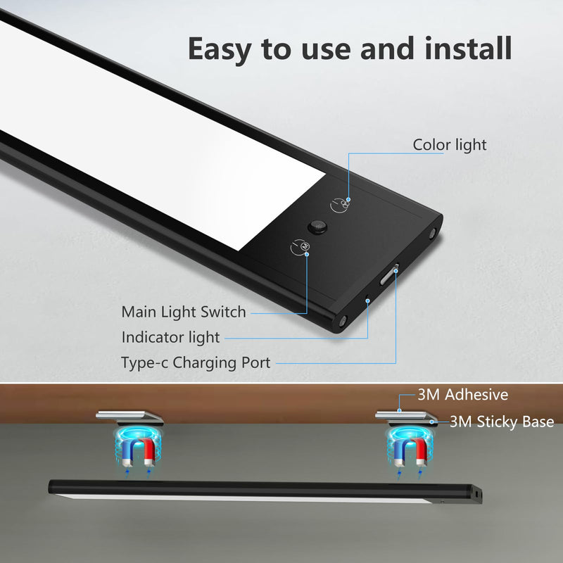 Cabinet Lighting with Remote Control (1 Pack), 3000mAh, 95 LED Closet Lights Battery Operated, Dimmable and 3 Color Temperature, Rechargeable Magnetic Closet Light for Kitchen, Bedroom 2