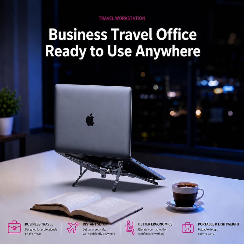 4-in-1 Adjustable Laptop Stand for desk with Magnetic Phone Holder & Camera Tripod, Foldable Aluminum Stand for Laptop, Tablet, Camera, Portable Ergonomic Desk Setup for Travel & Remote Work(Gun Gray) Gun Gray
