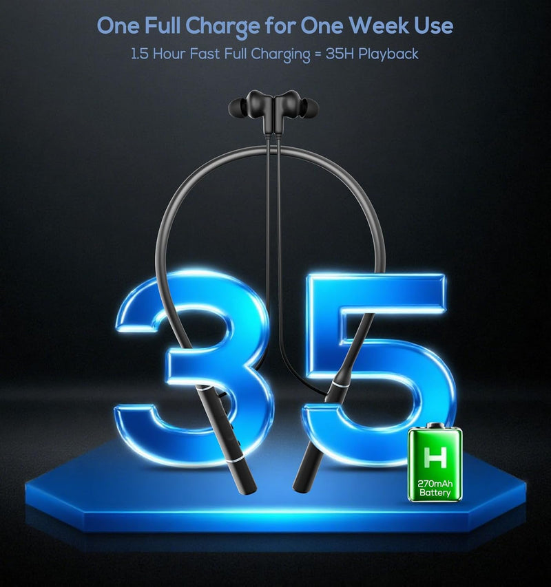 Hmusic A3 OTG Neckband Headphone, 3-EQ Mode/Dual USB-C Charging/12mm Driver | 35H Playtime, Bluetooth 5.4, Magnetic Earbuds, Connect with 2 Devices, Around Neck Wireless Earphone for Office/Travel/Sports GunGrey