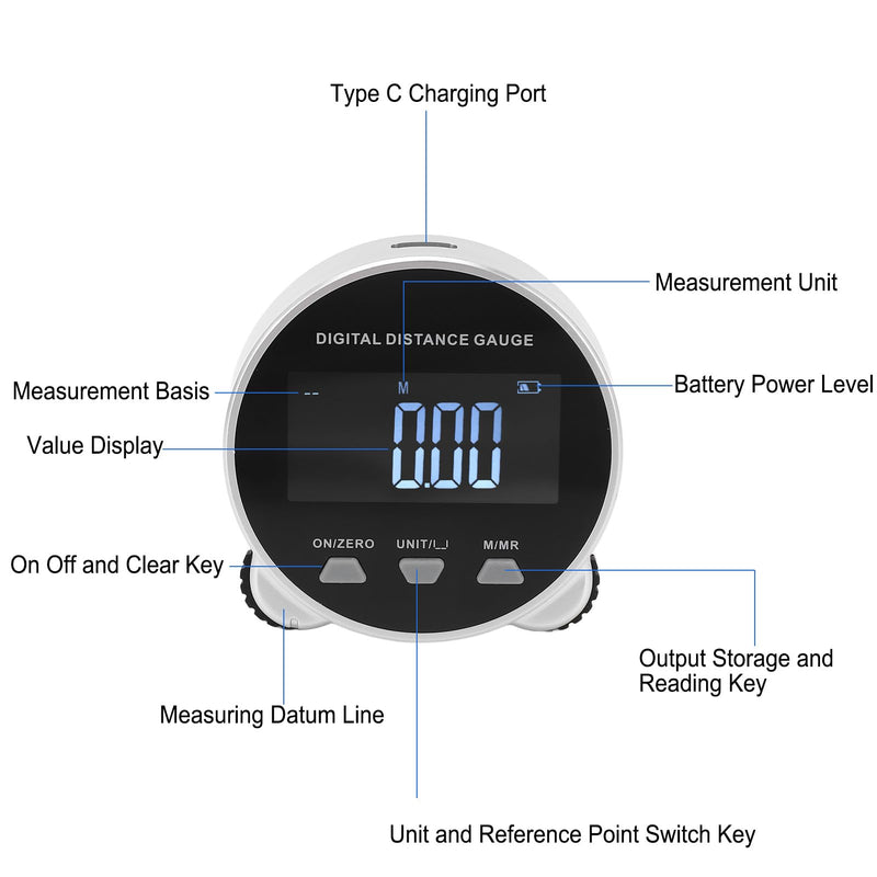 Digital Tape Measure, 656.2ft Long Distance Electronic Rolling Ruler LCD Display, 260mAH Battery, USB Rechargeable Rolling Distance Measuring Tool for Circular Flat Curved Diameter