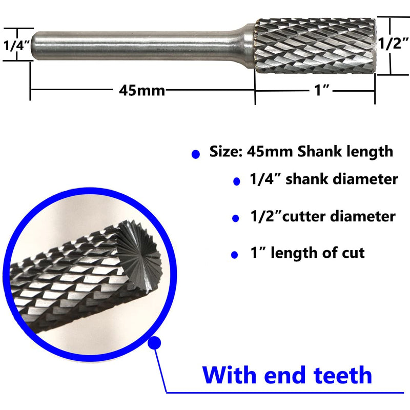 Carbide Burr Set 1/4" Shank SB-5 Die Grinder Bits Tungsten Double Cut Burr Bits (1/2" Cutter Dia X 1" Cutter Length) for Die Grinder Kits Metal Grinding Drilling Polishing (5pcs) Sb-5, Head Cutting Diameter: 1/2" (5pcs)