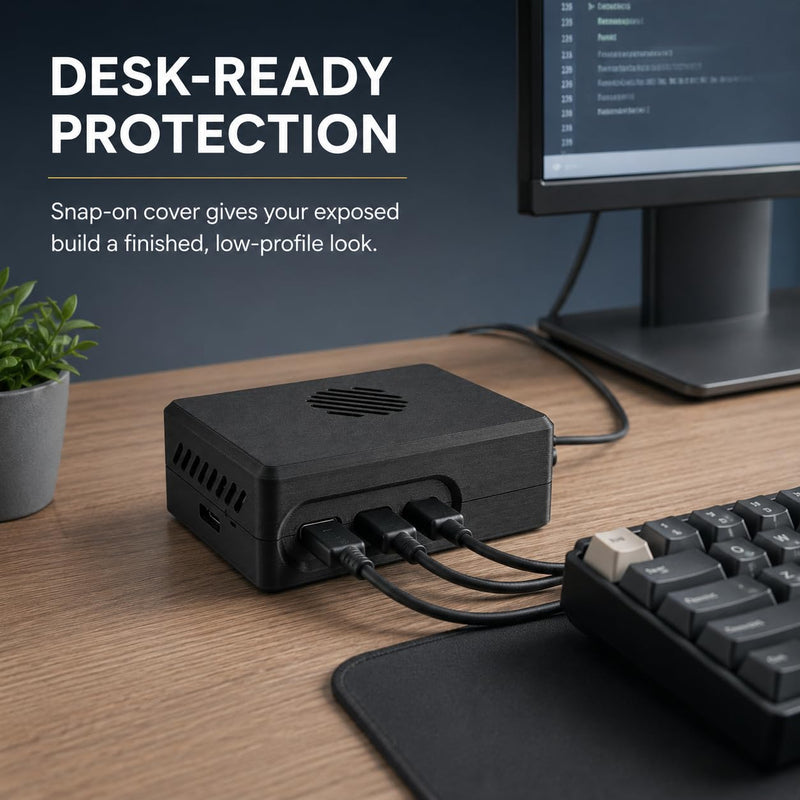 NVMe Base Case Compatible with Raspberry Pi 5 and Pimoroni NVMe Base – Snap-On Protective Cover | Port Access | Ventilated Low-Profile Chassis for Desk Builds