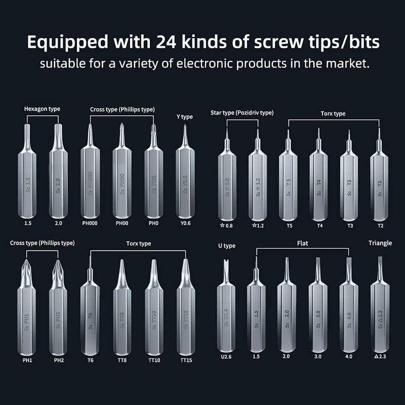 Mini Electric Screwdriver Small Portable Cordless Rechargeable with High Precision Torque Adjustable 24 Bits for Iphone Ipad Watch Camera Laptop Smartphone Macbook