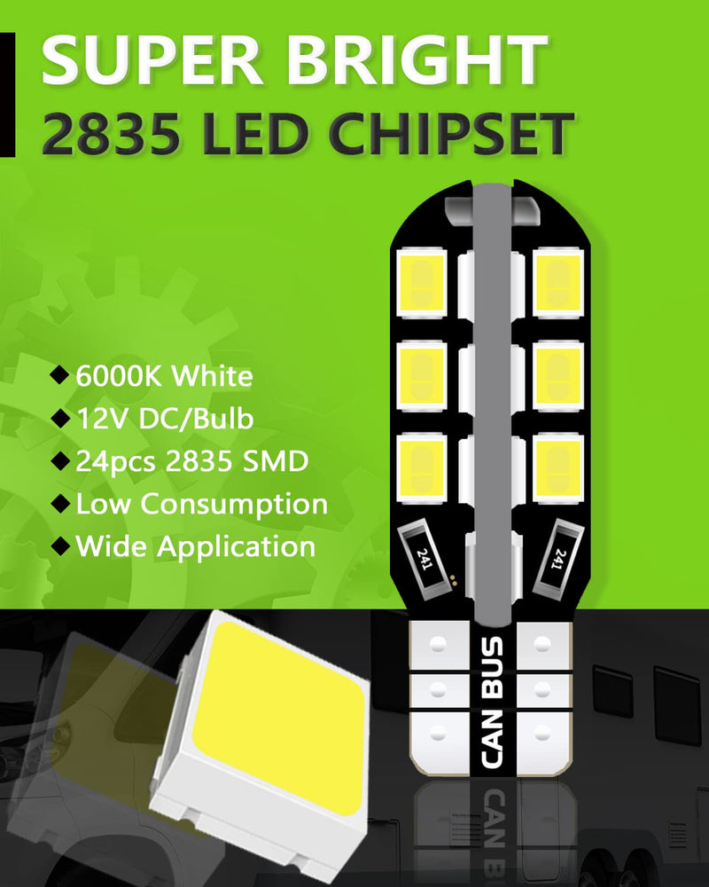 UNXMRFF T10 921 LED Bulbs White 922 912 194 LED Bulb 24-SMD Camper Light Bulbs for 12V RV Light Bulbs, Travel Trailer RV Interior Ceiling Dome Lights, Car Map lights, Dome lights, (Pack of 10) 10PCS