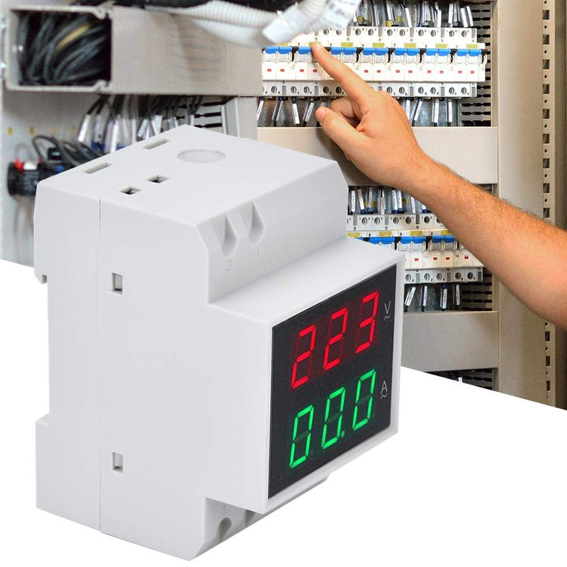 DIN Rail Voltage Ampere Meter, AC80-300V AC0-99.9A Multi-Functional Digital Din Rail Current Voltage Power Meter Ammeter Voltmeter, Din Rail Led Display Digital AC Voltmeter