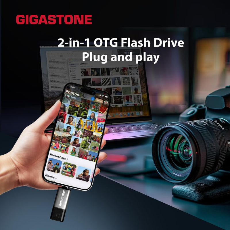 GIGASTONE 256GB Dual Drive, Z40 USB 3.2 Gen 1, 2-in-1 Type-A & Type-C, 100MB/s Ultra Fast, Head Cap Design, Plug & Play for Smartphone/PC/Mac/TV/Car Audio, USB 2.0/3.0/3.1 Compatible Dual A+C 1-Pack