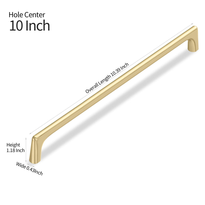 Lardmon 3 Pack Brushed Gold Modern Cabinet Pulls 10 Inch(254mm) Hole Center Timeless Drawer Pulls Vanity Pulls Classic Solid Kitchen Cabinet Handles Hardware, 10.4 Inch(264mm) Total Length 10 Inch Hole Center