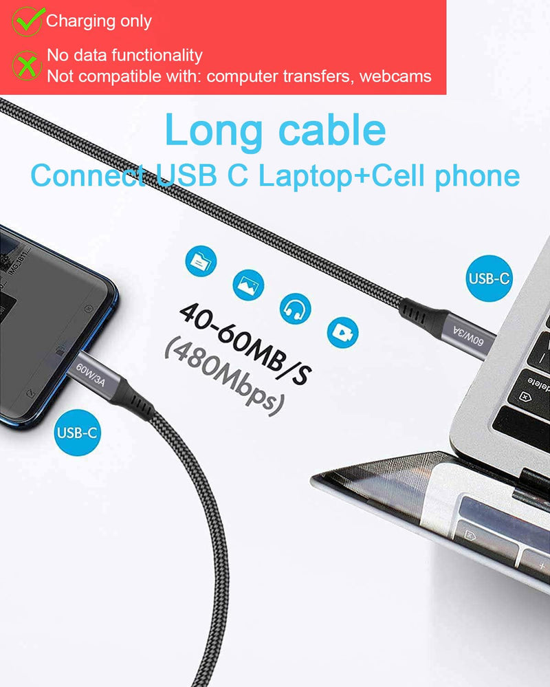 30FT USB-C to USB-C Cable 60W(no data), Extra Long USB Type-C to Type-C Cable 2.0, USB C Charger Cable for iPhone 15,MacBook Pro 2020,iPad Air 5th,Galaxy S24 S23 S22,Note 20,Pixel 7,Switch,Moto,Grey 30FT Grey 1