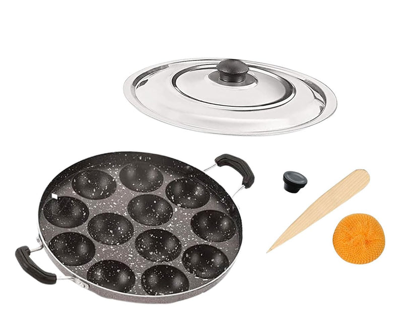 Non Stick Appam Pan,Appam Maker,12 Pits Appam Maker, Nonstick Appam Pan,Appa Chetty Paniyaram Pan Patra, (Medium Size)