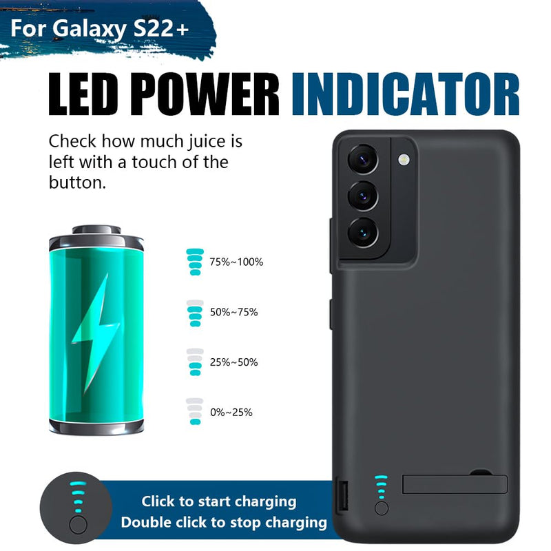 Sitong [New Battery Case for Samsung Galaxy S22+, 5000mAh Rechargeable Extended Battery Charging Charger Case, Add 100% Extra Juice (6.6 Inches) Black