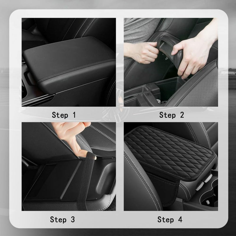 Arm Rest Cover for Car,Leather+Memory Foam Center Console Cover with Storage Bags,Universal Middle Console Cover Car Accessories Interior for Most Car Center Consoles (Black) Black