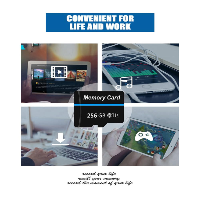 Memory Card 256GB Mini TF Card Ultra High Speed Smart Card for Android Phones,Action Camera,Tablets Expanded Storage White&Blue