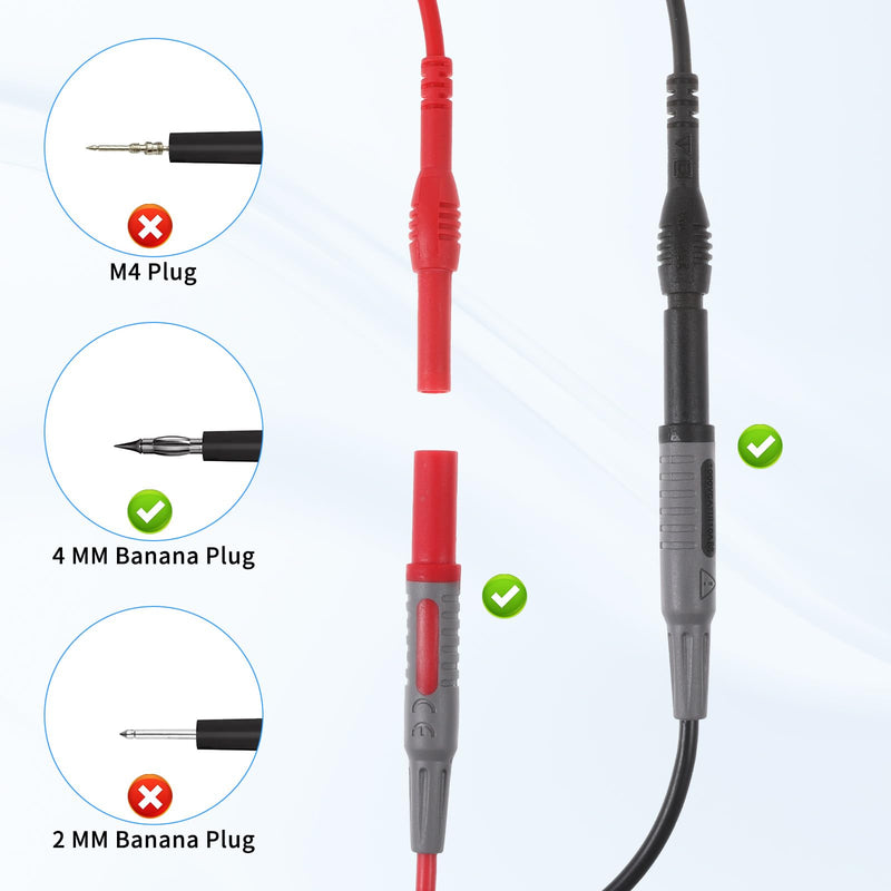 Flexible Spoon Back Probe, 4PCS Multimeter Leads Kit Silicon Flexible Test Back Probe Pins Test Wire Kit Power Probes Compatible with 4mm Banana Plug for Wire Piercing Car Repairing Electrical Testing 4