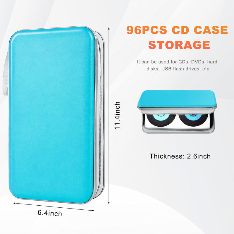 DVD Case for Car, 96 Capacity Portable Hard Plastic CD Storage Holder Zipper DVD Organizer, Universal CD Disc Storage Case Wallet Organizer for Vehicle Home Office (Sky Blue) Sky Blue