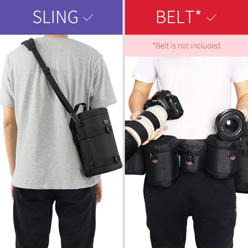 Camera Lens Pouch for DSLR Lenses Up to 4.72" x 9.45" | Durable Water-Resistant Lens Case with Thick Padding, Zip Closure & Shoulder Strap for DSLR Lens Protection BL-0009