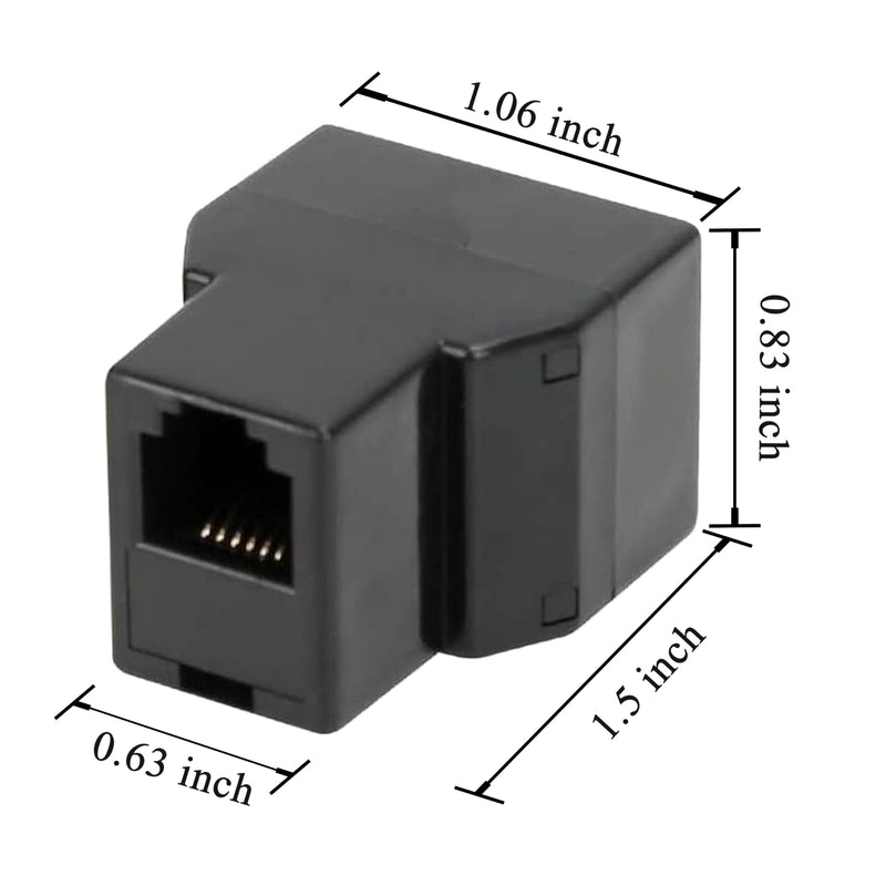 4 Pack Telephone Line Splitters, RJ12 6P6C 1 Female to 2 Female, Telephone Landline Cable Connector Converter (4, Black) 4