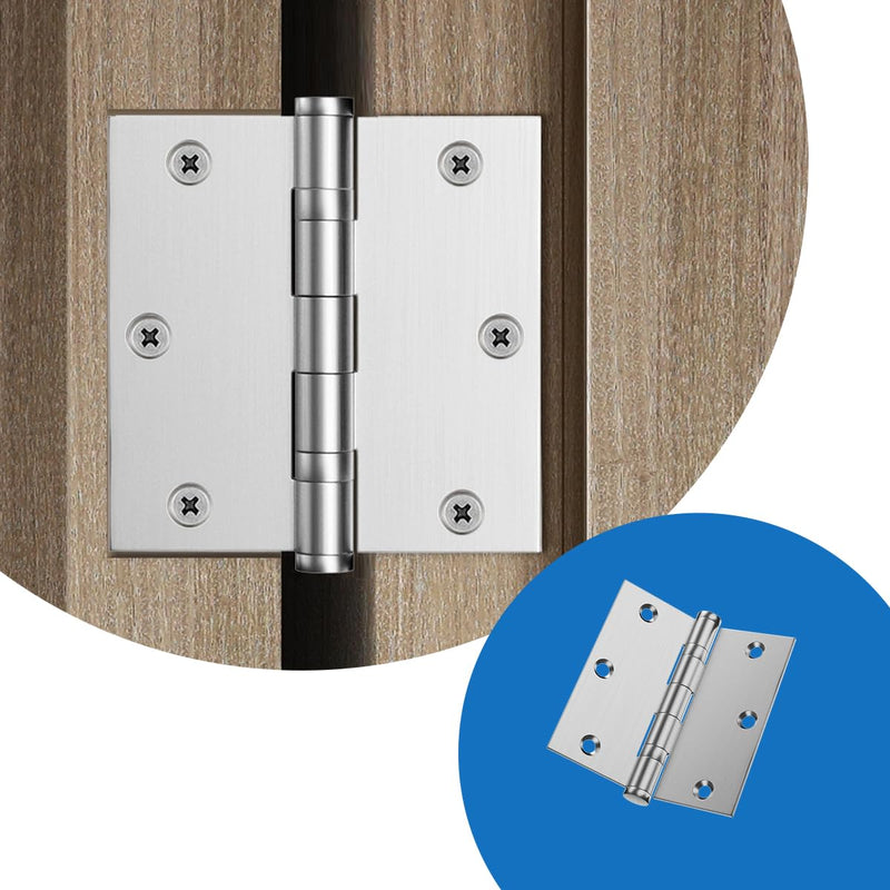 304 Stainless Steel Door Hinges,3.5 x 3.5 Inch Ball Bearing Hinges, 3 1/2 Inch Interior Door Hinges with Square Corners, Door Hardwares (3Pack, Silver)