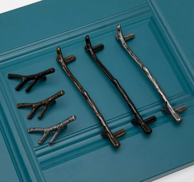 10 Pack Silver Twig Pulls Branch Zinc Alloy Decorative Cabinet Wardrobe Furniture Door Drawer Knobs Pulls Handles Hardware, (128mm) Hole Centers 5.04 in, 128 mm (Hole Distance)